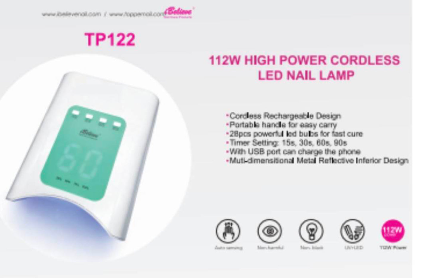 112W HIGH POWER CORDLESS LED LAMP NAIL